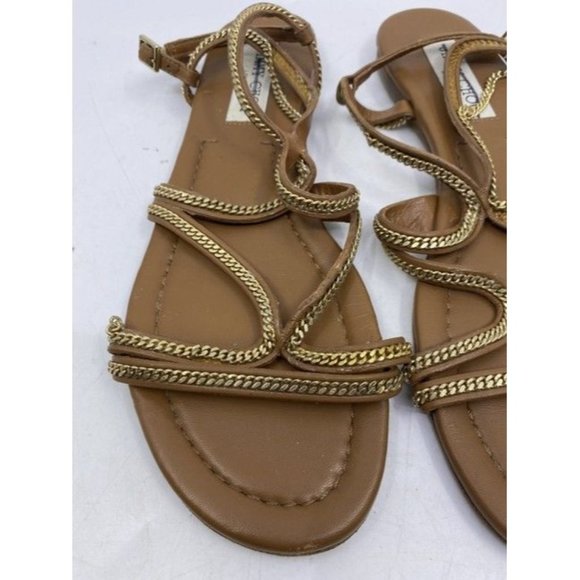 Jimmy Choo Brown Nickel Flat Tan Leather With Chain Sandals Size Eu - Picture 5 of 5